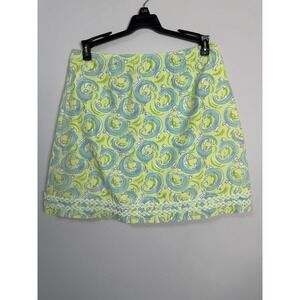 Lilly Pulitzer Green Fish Print Lined A-Line Mini Skirt Size 4 Vintage White Tag